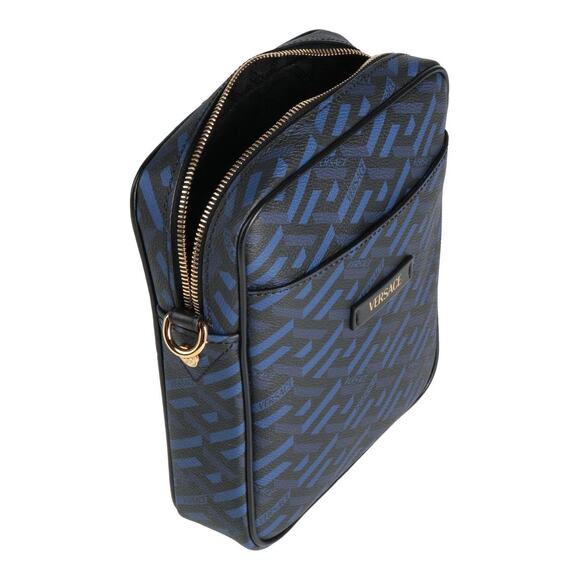 VERSACE Cross-Body Bag With Leather Trims Blue / Black NWT - Picture 2 of 3